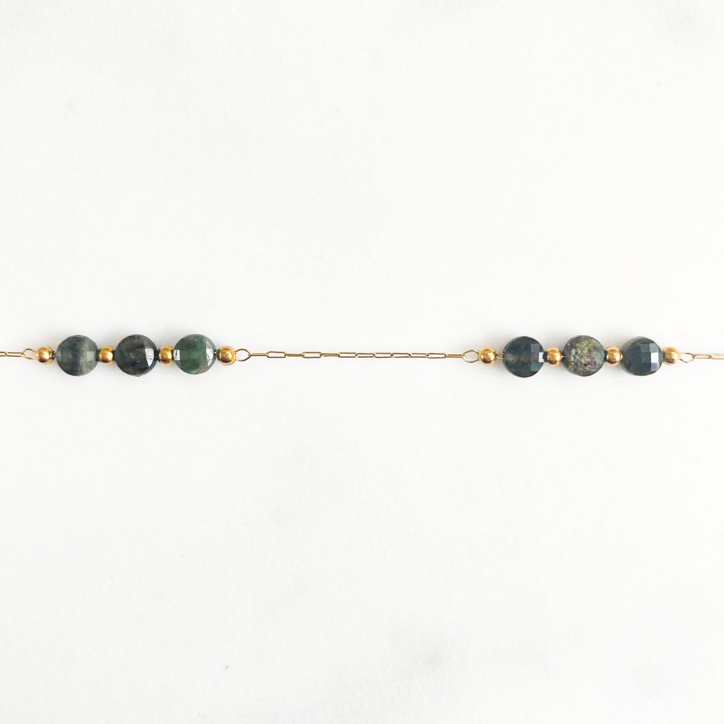 Bracelet galets kaki tourmaline