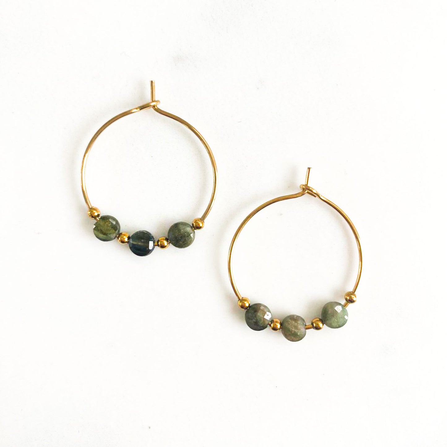Boucles d'oreillesgalets kaki tourmaline