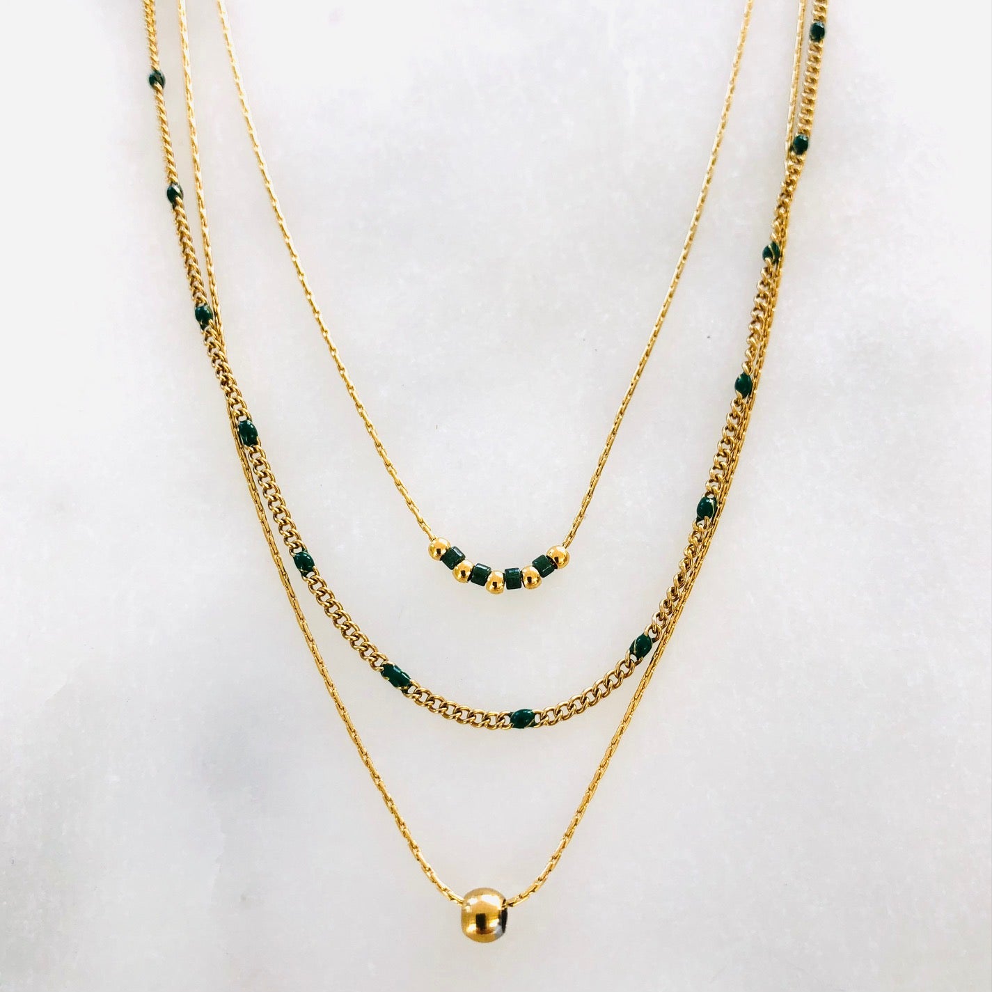 Collier triple Anna vert