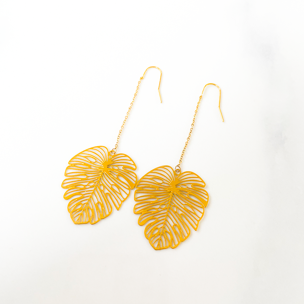 Boucles d'oreilles Amazonia feuille ajourée