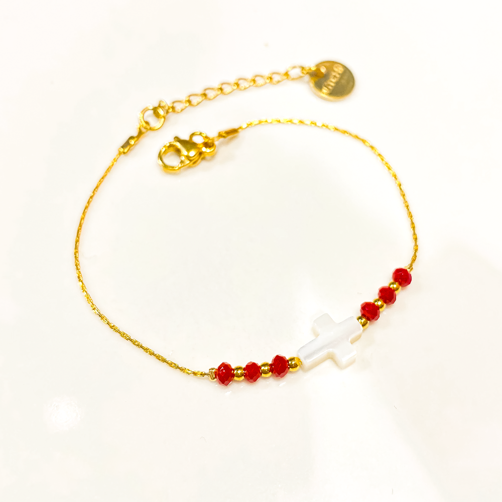 Bracelet Croix de Nacre bordeaux