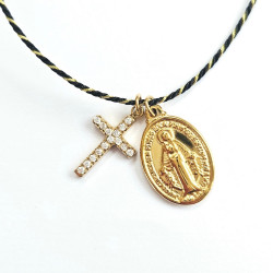 Collier grigri Rainbow Mary or et cordon noir