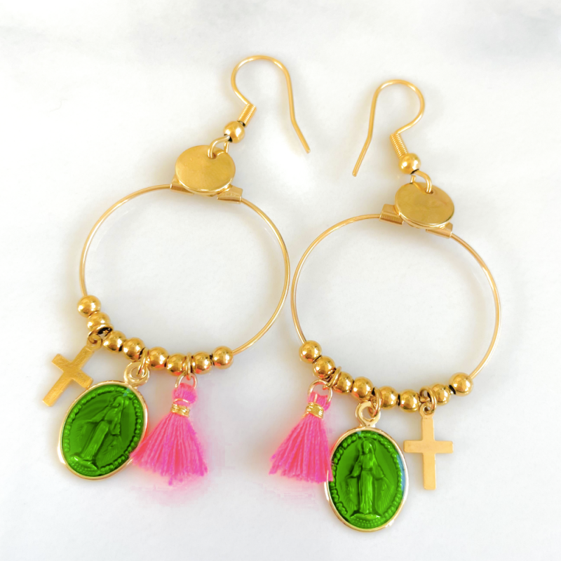 Earings Rainbow Mary Médailles Vert
