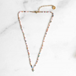Collier mini pierres roses croix