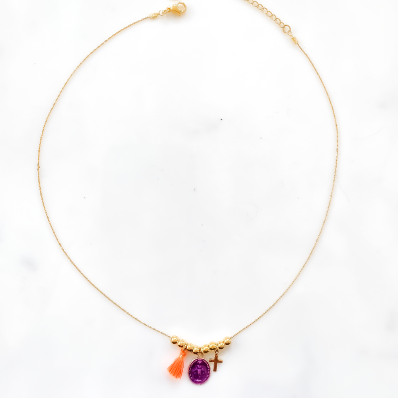 Collier Rainbow Mary Médailles Violet