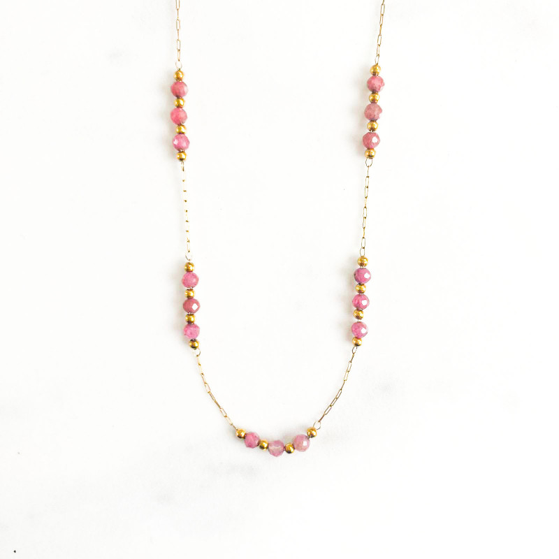 Necklace mini galets Pink rodocrosite