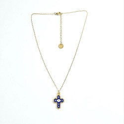 Collier croix perlée Rainbow Mary marine