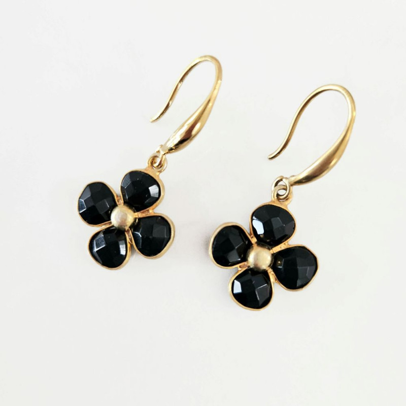 Boucles d'oreilles Trèfle Précieux noir