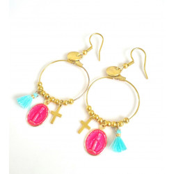 Earings  Rainbow Mary Médailles précieuses Pink