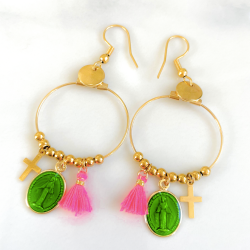Earings Rainbow Mary Médailles Vert