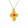 Collier croix perlée Rainbow Mary jaune