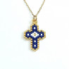 Collier croix perlée Rainbow Mary marine