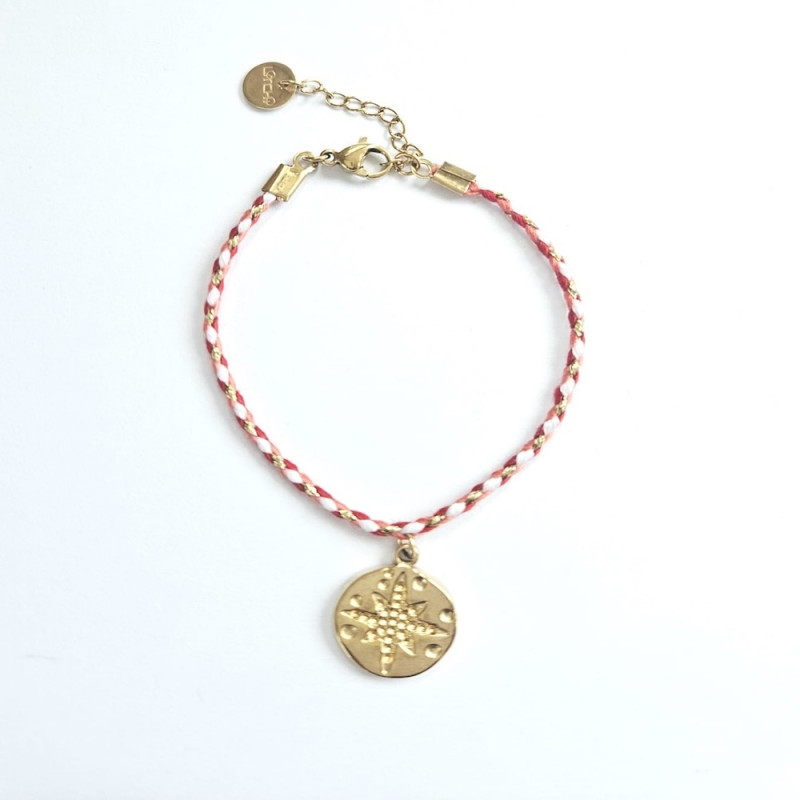 Bracelet cordon Rose des vents Rouge