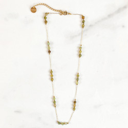 Collier galets vert, grenats verts