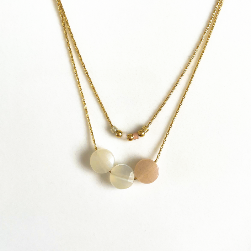Double Pink moon necklace Mini moon