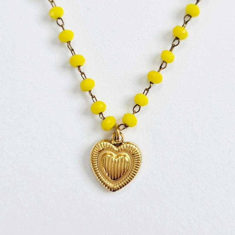 Collier Perolina Coeur Jaune