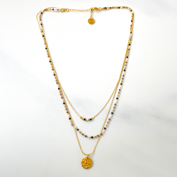Collier triple Miyuki Noir