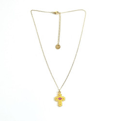 Collier croix perlée Rainbow Mary jaune