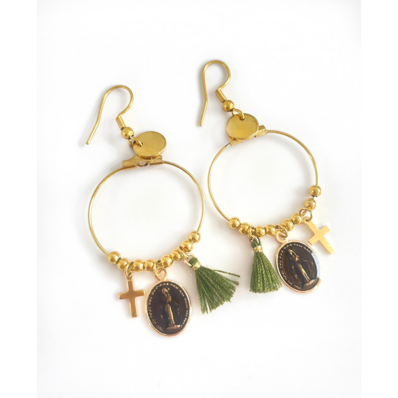 Earings Rainbow Mary Médailles Noir