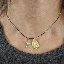 Collier grigri Rainbow Mary or et cordon noir