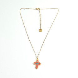 Rainbow Mary Red Beaded Cross Necklace