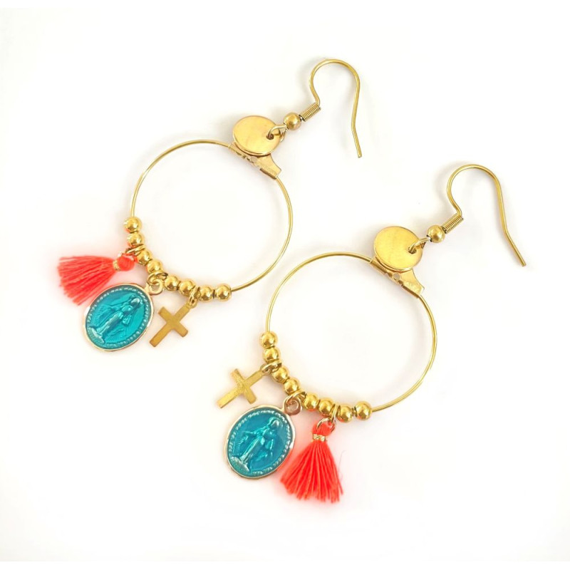 Earings  Rainbow Mary Médailles précieuses Turquoise