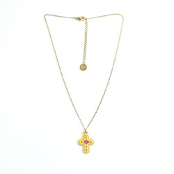 Collier croix perlée Rainbow Mary jaune