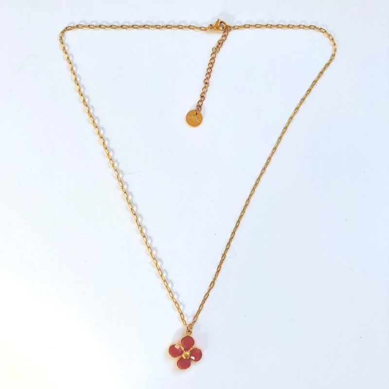 Collier Trèfle Précieux cornaline