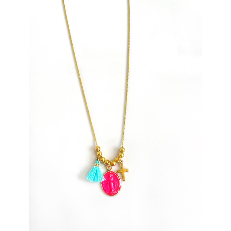 Necklace Rainbow Mary Médailles précieuses Pink