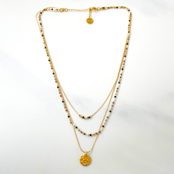 Collier triple Miyuki Blanc