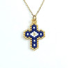 Collier croix perlée Rainbow Mary marine