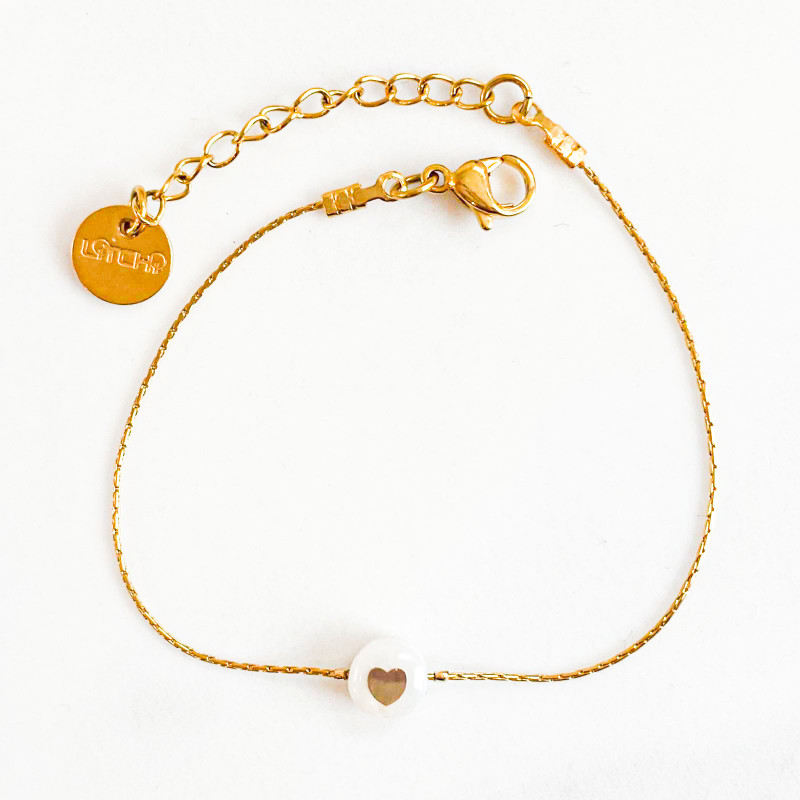Bracelet golden heart mother of pearl