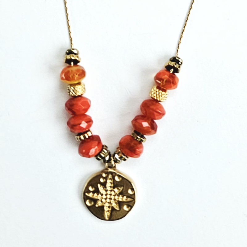Orange Compass Rose Necklace