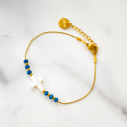 Bracelet cross de nacre petrole
