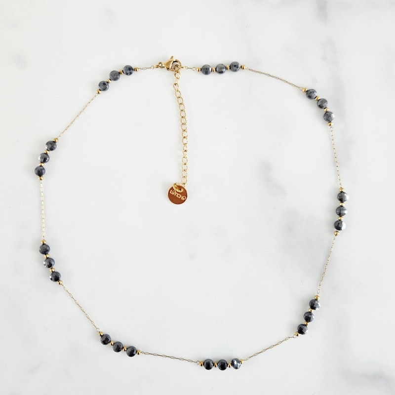 Collier galets hématites
