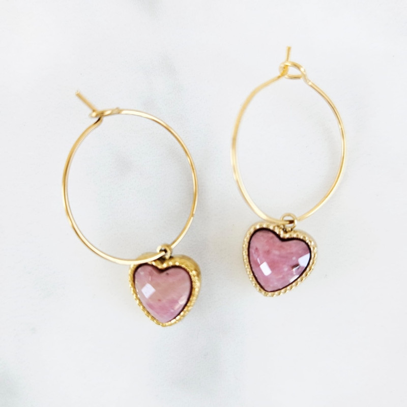 Stone Heart Rodocrosite Earrings