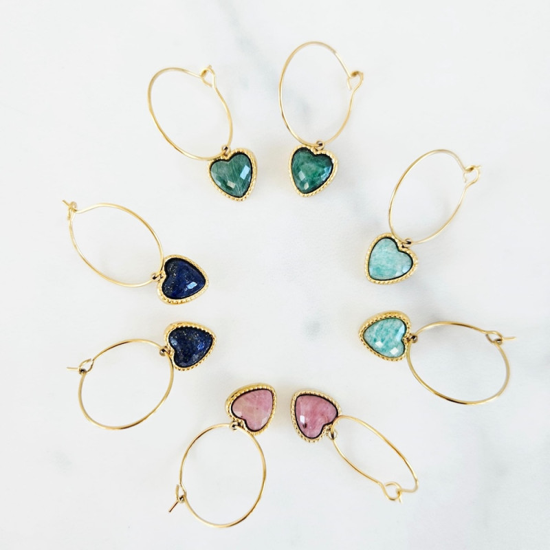 Stone Lapis Heart Earrings