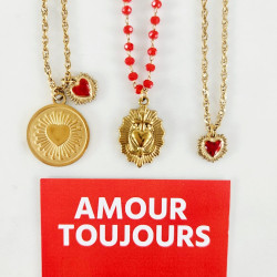 Red beaded necklace Ex voto love Toujours