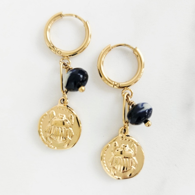 Boucles d'oreilles scarabée Maya noires