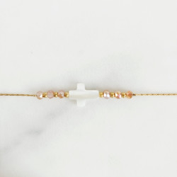 Bracelet croix de nacre rose