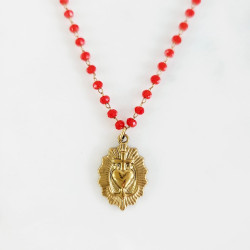 Collier perlé rouge Ex voto amour Toujours