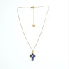 Collier croix perlée Rainbow Mary marine