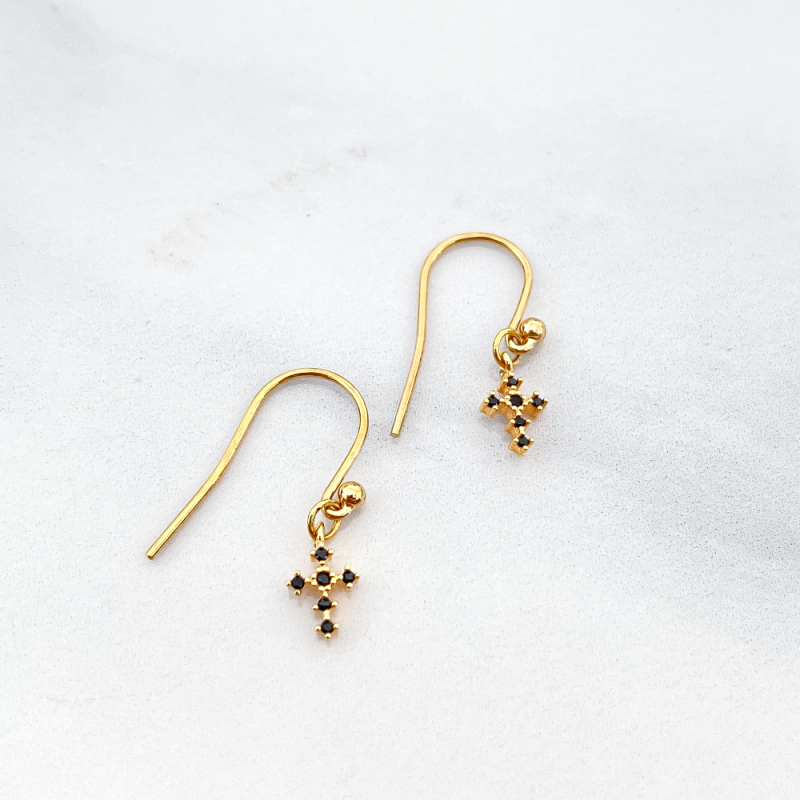 Boucles black Mary mini croix noire