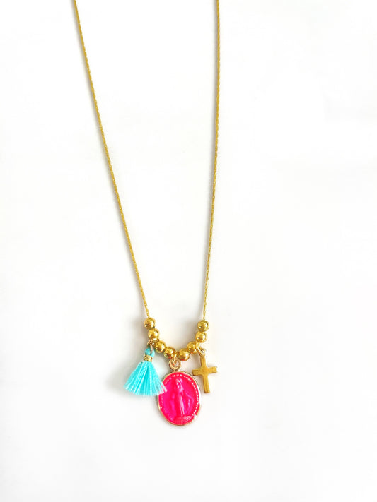 Collier Rainbow Mary Médailles précieuses Pink