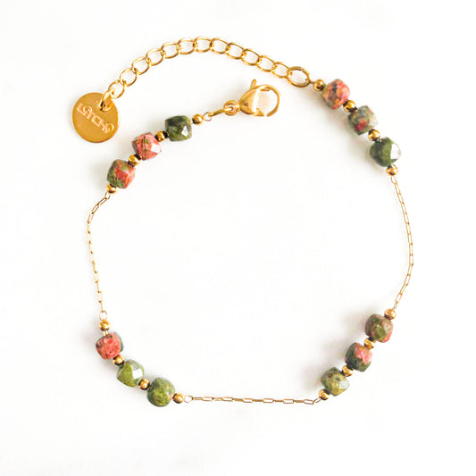 Bracelet cubes kaki unakite