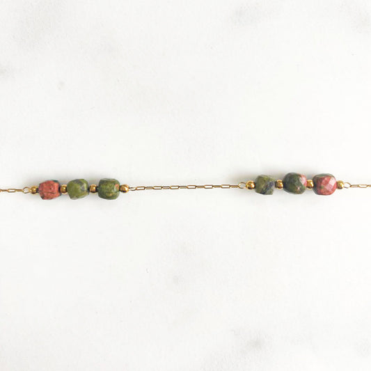 Bracelet cubes kaki unakite