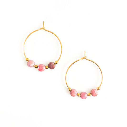 Boucles d'oreillesgalets rose rodocrosite