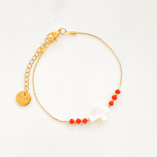Bracelet Croix de Nacre Rouge