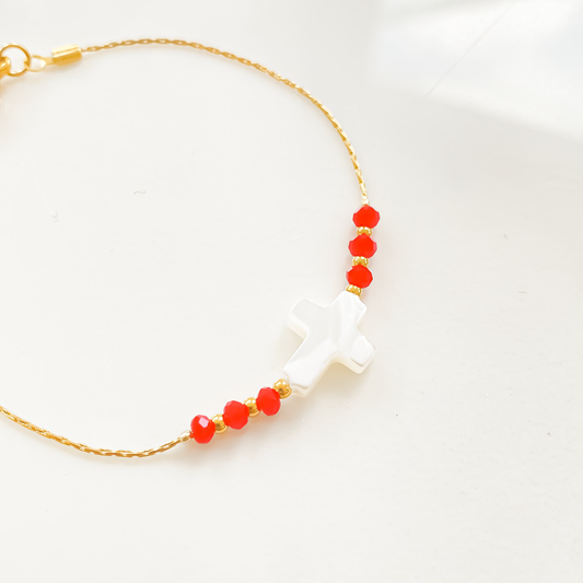 Bracelet Croix de Nacre Rouge