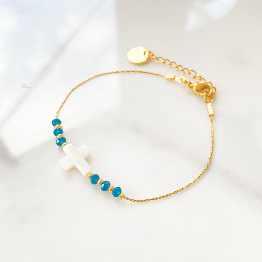 Bracelet Croix de Nacre Pétrole